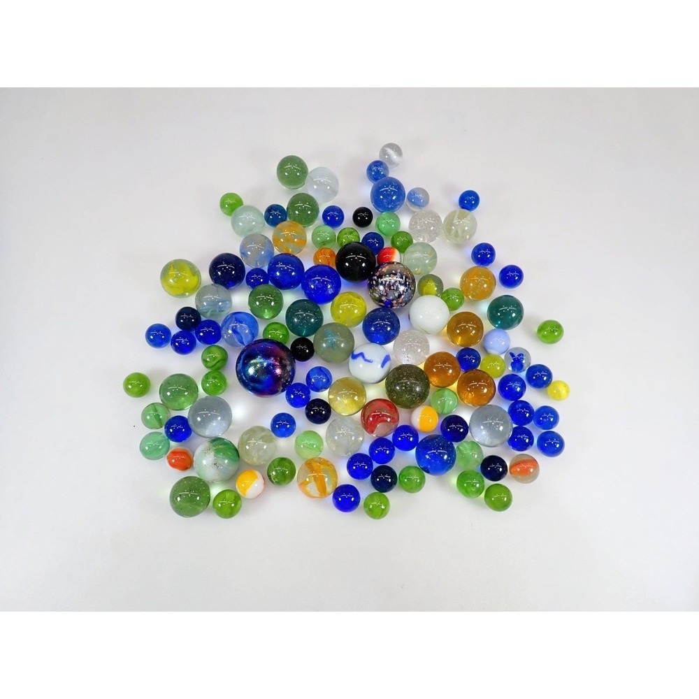 Vintage‎ Glass Marbles Lot Mixed Colors Sizes Swirls Cat Eyes 114 Pcs